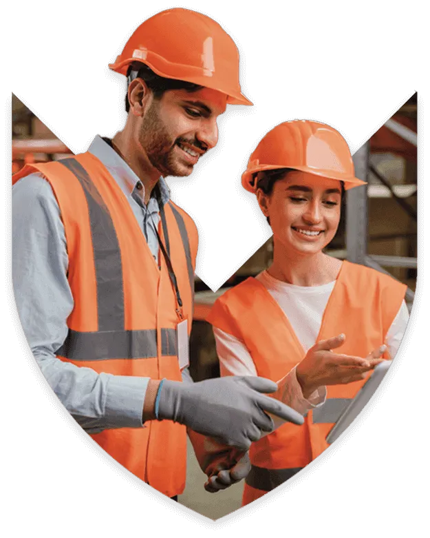 grafica con lavoratori e scudo sicurezza